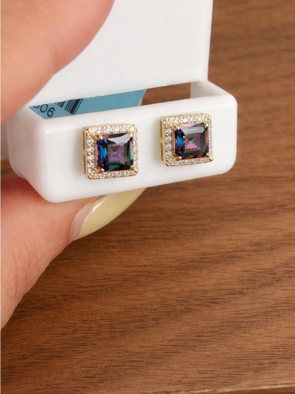 Sterling Silver Mystic Topaz Stud Earrings 2.72 CTTW 6MM Halo - Women Jewelry - Picture 5 of 7